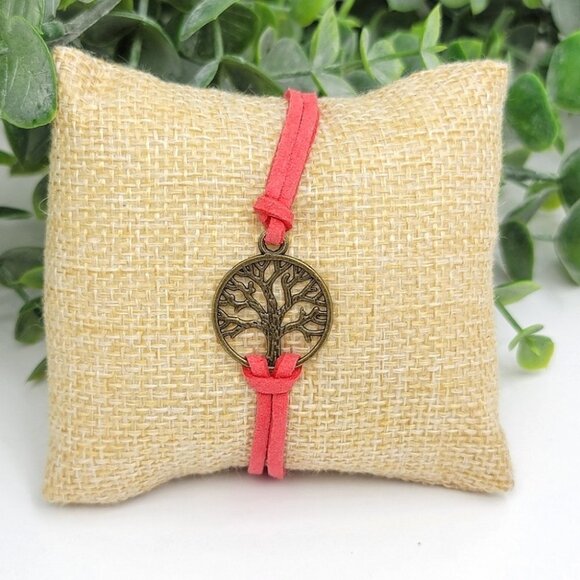 3/$20 Tree of Life Red Suede Fashion Bracelet Adjustable Soft Boho Retro Jewelry - Picture 4 of 10